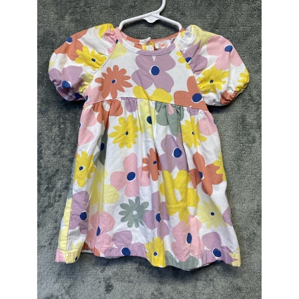 Wonder Nation Baby Girls Floral Multicolored Balloon Sleeve Dress Size 12 Months